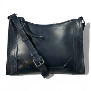 Frye Melissa Zip Leather Crossbody Bag Navy Blue Adjustable Strap
